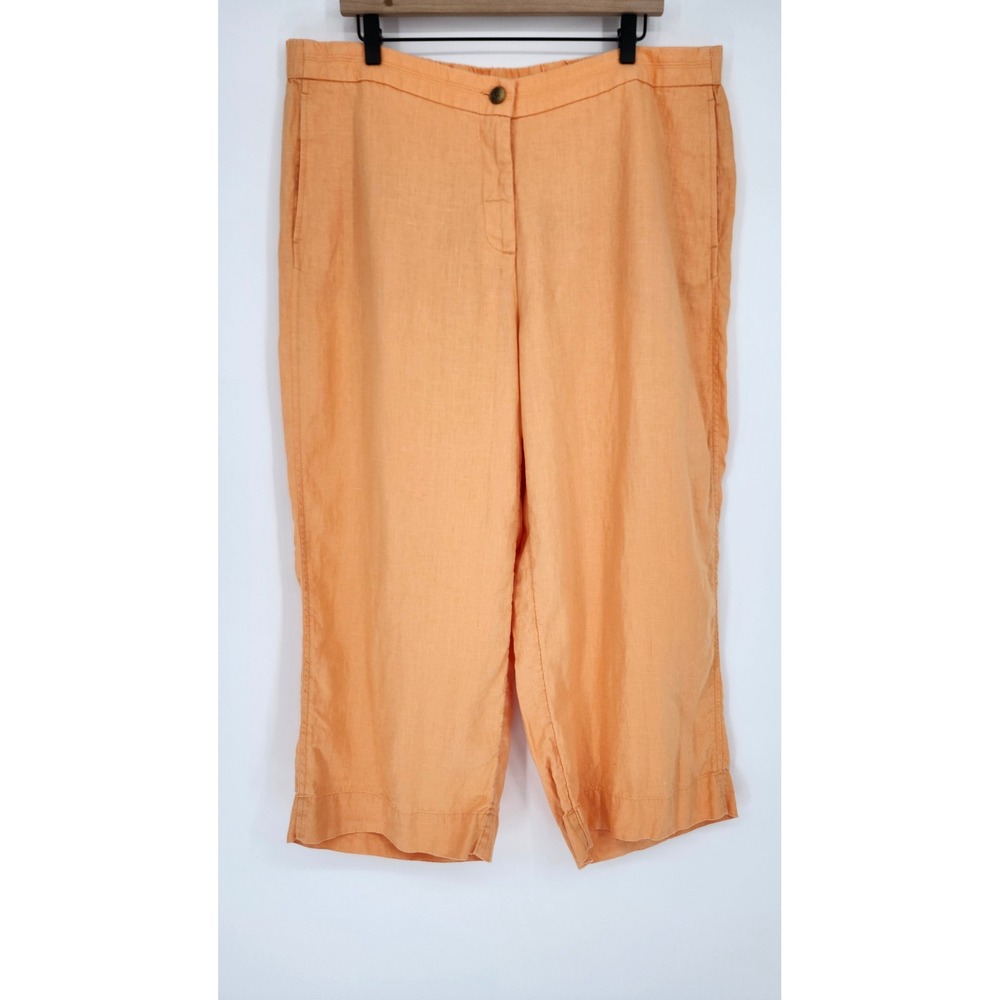 J. Jill Love Linen Orange Wide Leg Pants Size 2X Coastal Resort Beach Relaxed